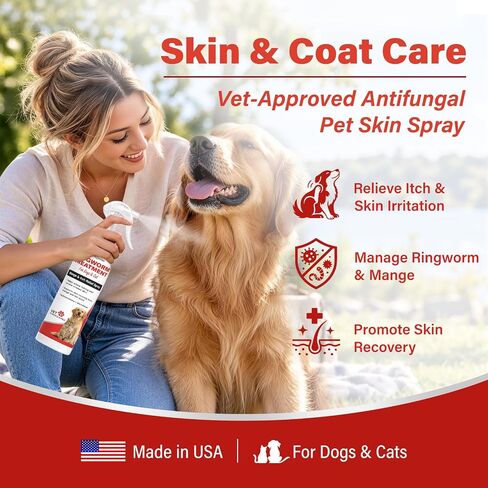 Ringworm Treatment for Cats and Dogs Spray,Help Ringworm Treatment,Itchy Skin,Calming for Paws & Ears Itchy,Dandruff and Redness Care,Supports Healthy Coat,Suitable for All Breeds and Ages, 6.76 oz in Kuwait