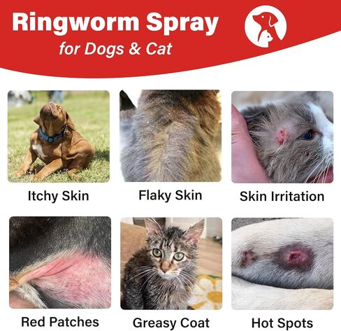 Ringworm Treatment for Cats and Dogs Spray,Help Ringworm Treatment,Itchy Skin,Calming for Paws & Ears Itchy,Dandruff and Redness Care,Supports Healthy Coat,Suitable for All Breeds and Ages, 6.76 oz in Kuwait