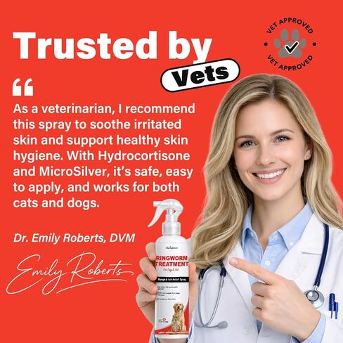 Ringworm Treatment for Cats and Dogs Spray,Help Ringworm Treatment,Itchy Skin,Calming for Paws & Ears Itchy,Dandruff and Redness Care,Supports Healthy Coat,Suitable for All Breeds and Ages, 6.76 oz in Kuwait