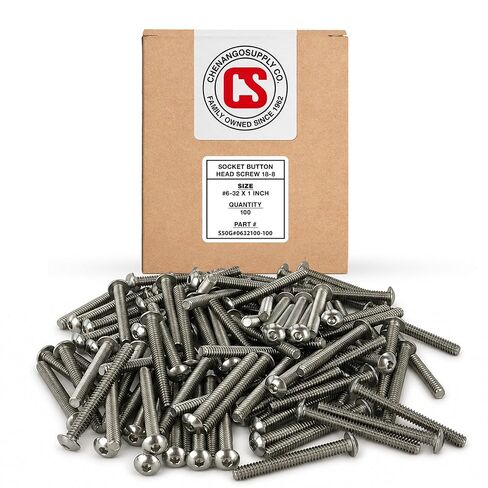 Stainless #6-32 x 1-1/2" (3/8" to 2" Available) Socket Button Head Cap Screws, Full Thread, Hex Drive, Stainless Steel 18-8, Machine Thread (6-32 x 1-1/2") in Kuwait