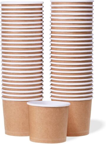 Paper Ice Cream Cups - 50-Count 9-Oz Disposable Dessert Bowls for Hot or Cold Food, 9-Ounce Party Supplies Treat Cups for Sundae, Frozen Yogurt, Soup, Brown in Kuwait