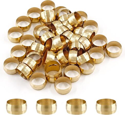 Biaungdo 50 Pcs Brass Compression Fitting, 3/8" Tube OD Compression Sleeves Ferrules Brass Compression Tube Fitting Assortment in Kuwait