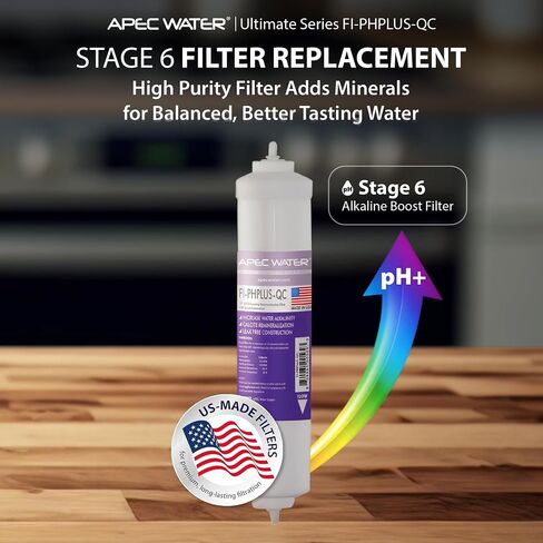APEC 10" US Made High Purity Ph+ Calcium Carbonate Alkaline Filter with ¼" Quick Connect For Reverse Osmosis Water Filter System (For Standard System, Replacement Filter Only FI-PHPLUS-QC) in Kuwait