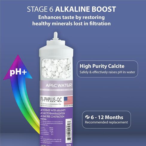 APEC 10" US Made High Purity Ph+ Calcium Carbonate Alkaline Filter with ¼" Quick Connect For Reverse Osmosis Water Filter System (For Standard System, Replacement Filter Only FI-PHPLUS-QC) in Kuwait
