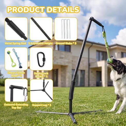 CATISM Tether Tug Dog Toy, Heavy Duty 35-48 in Spring Pole with Stakes in Kuwait