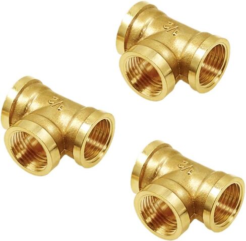 Joywayus 3PCS Brass Pipe Fittings 3/4" to 3/4" to 3/4" NPS Female Forged Tee Pipe Tube Fittings in Kuwait