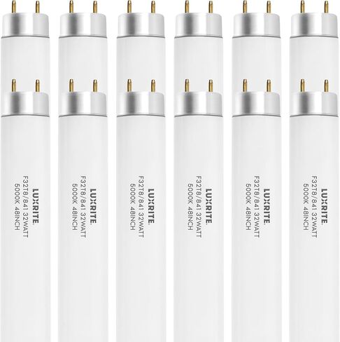 LUXRITE F32T8/835 32W 48 Inch T8 Fluorescent Tube Light Bulb, 3500K Natural White, 2800 Lumens, G13 Medium Bi-Pin Base, LR20740, 6-Pack in Kuwait