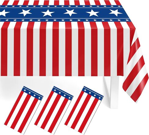2 Pack Patriotic Tablecloth, Patriotic Decorations 54" x 108" Disposable Plastic Tablecloth, Birthday Party Table Cloth for Kids, Patriotic Themed Party Supplies for Outside, Picnic, Camping, Memorial in Kuwait