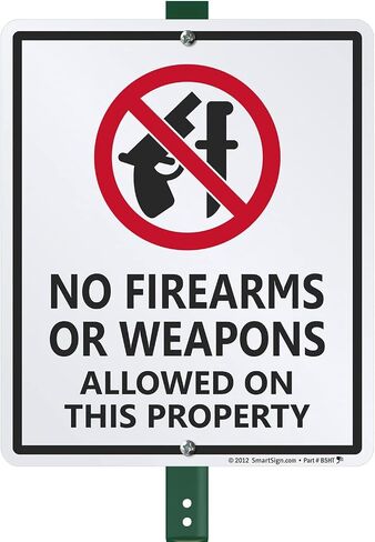 SmartSign 12 x 10 inch “No Firearms Or Weapons Allowed On This Property" LawnBoss Yard Sign with 3 foot Stake, 40 mil Aluminum, Laminated Rustproof Aluminum, Red, Black and White, Set of 1, USA-Made in Saudi Arabia