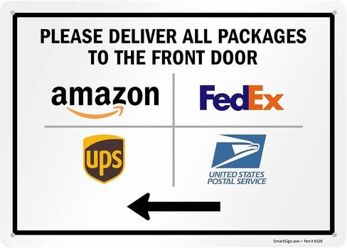 SmartSign 10 x 14 inch “Please Deliver All Packages to The Side Door" Metal Sign with Left Arrow and Symbols, 40 mil Laminated Rustproof Aluminum, Multicolor, Made in USA in Kuwait