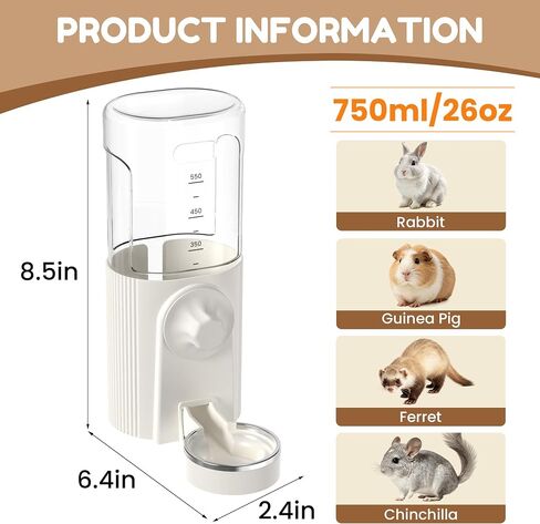 26oz Bite-Proof Rabbit Water Bottle, Small Animal Water Dispenser White in Saudi Arabia