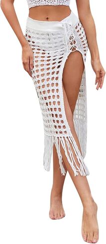 Women Sexy Hollow Out Mesh Tassle Skirts Beach Cover Up Summer Fish Net Swimsuit Wrap Sheer Maxi Sarong Swimwear in Kuwait