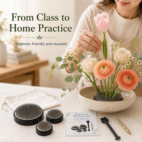 Flower Frog for Ikebana & Moribana, 4-Size Kenzan Set with Care Tools in Kuwait