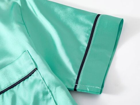 Beezizac Little & Big Girls Pajama Set Size 6-16 -Pink/Blue/Turquoise/Peach Satin Silky Cute Summer Shorts Outfit in Kuwait