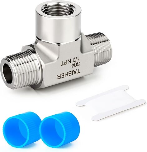 TAISHER 1PCS Forging of 304 Stainless Steel Tee Pipe Fittings, 1/4" NPT Female x 1/4" NPT Male x 1/4" NPT Female Pipe Fittings, Male Branch Tee in Kuwait