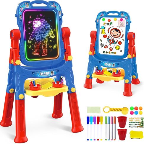 2-in-1 LED Drawing Board, Art Easel for Kids – Adjustable Double-Sided Rotatable Art Easel with Painting Accessories, Preschool Learning Toy for Girls Aged 3-5, Perfect Christmas, Birthday Gift (Pink) in Saudi Arabia
