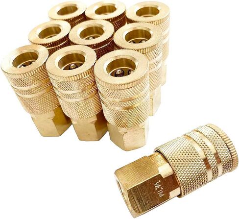 SANFU 1/4-Inch Steel Female Industrial Coupler, Auto-Locked Design, Air Hose Fittings 1/4-Inch Female Threads Quick Connector Air Coupler with Storage Case, 10-Pack(Green) in Kuwait