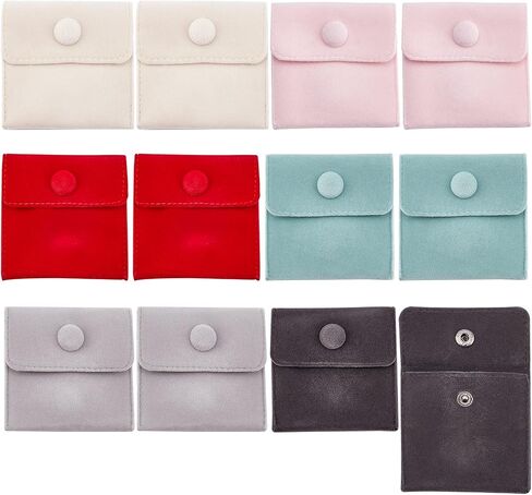 NBEADS 10 Pcs Velvet Bags, Velvet Cloth Pouches Jewelry Pouches Storage Bags with Iron Snap Button for Candy and Jewelry Necklace Bracelet Packing, 2.8x2.72, 5 Colors in Kuwait