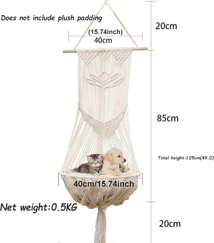 Macrame Cat Hammock-Boho Cat Bed Cotton Wall Hanging for Window Indoor Outdoor Home Decor, Macrame Cat Bed Hanging for Sleeping, Playing, Climbing and Lounging 49.2" Lx15.74 W in Saudi Arabia
