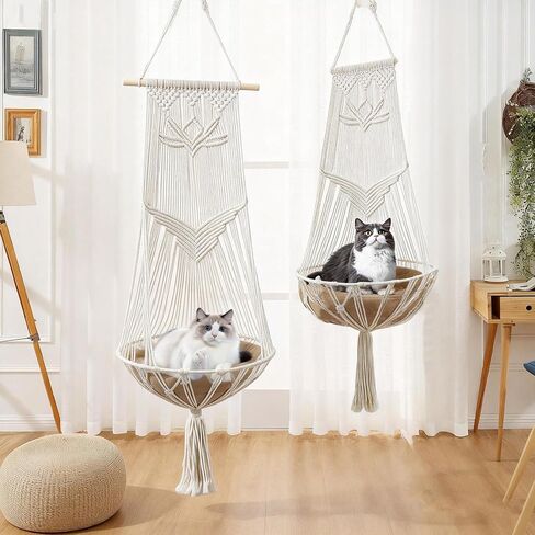 Macrame Cat Hammock-Boho Cat Bed Cotton Wall Hanging for Window Indoor Outdoor Home Decor, Macrame Cat Bed Hanging for Sleeping, Playing, Climbing and Lounging 49.2" Lx15.74 W in Saudi Arabia
