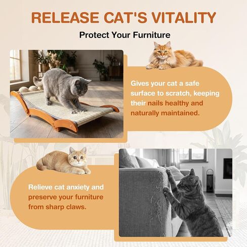 Extra Large Cat Scratcher Bed with 3 Sisal Balls, Wood Lounge in Kuwait