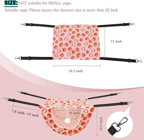 JSPYFITS Cat Cage Hammock with Ball,Double Layer Hanging Adjustable Soft Pet Bed Suit for Kitten Ferret Puppy Rabbit or Small Pet, 2 Level Indoor Bed for All Season(Pink Strawberries) in Kuwait