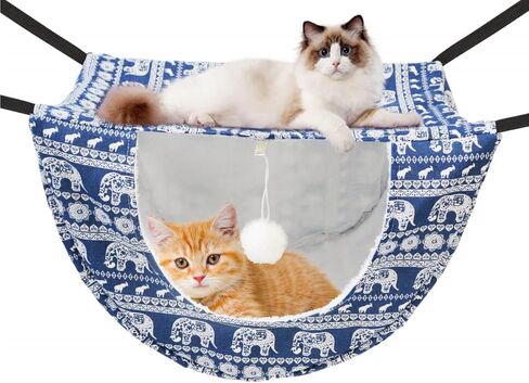 JSPYFITS Cat Cage Hammock with Ball,Double Layer Hanging Adjustable Soft Pet Bed Suit for Kitten Ferret Puppy Rabbit or Small Pet, 2 Level Indoor Bed for All Season(Pink Strawberries) in Kuwait