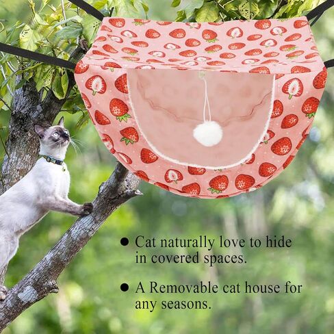 JSPYFITS Cat Cage Hammock with Ball,Double Layer Hanging Adjustable Soft Pet Bed Suit for Kitten Ferret Puppy Rabbit or Small Pet, 2 Level Indoor Bed for All Season(Pink Strawberries) in Kuwait