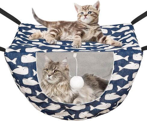 JSPYFITS Cat Cage Hammock with Ball,Double Layer Hanging Adjustable Soft Pet Bed Suit for Kitten Ferret Puppy Rabbit or Small Pet, 2 Level Indoor Bed for All Season(Pink Strawberries) in Kuwait