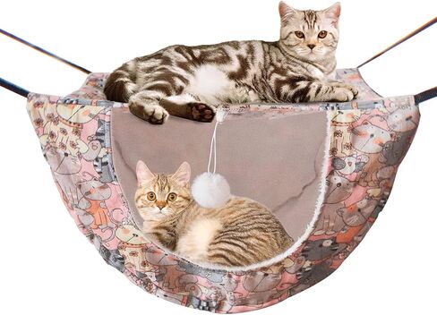 JSPYFITS Cat Cage Hammock with Ball,Double Layer Hanging Adjustable Soft Pet Bed Suit for Kitten Ferret Puppy Rabbit or Small Pet, 2 Level Indoor Bed for All Season(Pink Strawberries) in Kuwait
