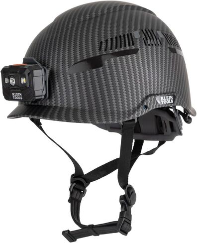 Klein Tools 60517 Safety Helmet, Vented Class C with Rechargeable Lamp and Chin Strap, Premium KARBN Pattern, Adjustable Vents, Large in Kuwait