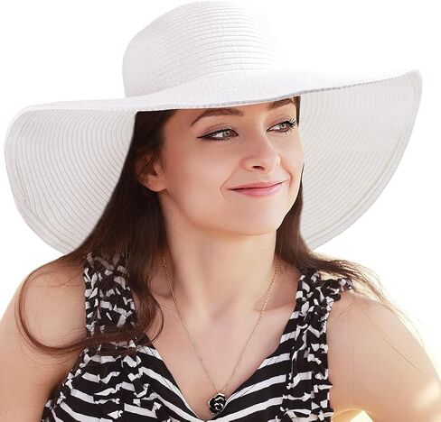 Women's Wide Brim Sun Hat - UV Protection Floppy Straw Sunhat Summer Beach 7 1/4 in Kuwait