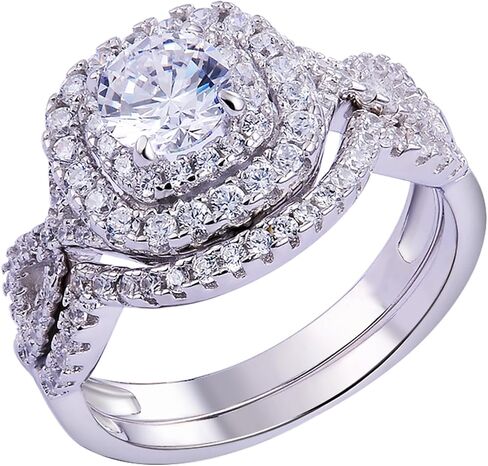 Newshe Wedding Band Engagement Ring Set for Women 925 Sterling Silver 1.8Ct Round White AAAAA Cz Size 3-13 in Kuwait