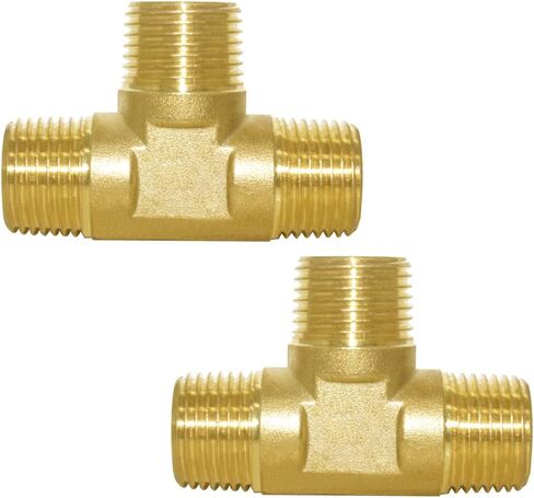 Joywayus 2PCS Brass Pipe Fitting Barstock Tee 3 Way NPT 3/8" Male x 3/8" Male x 3/8" Male Hose Fitting in Kuwait