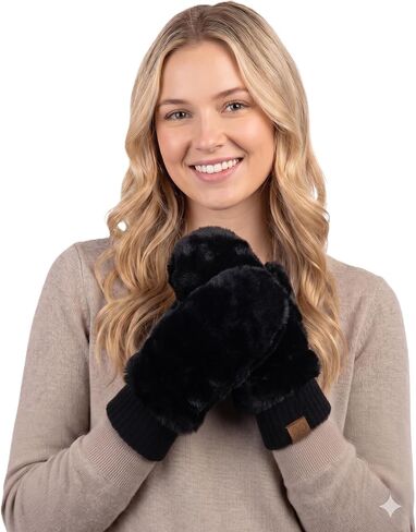 C.C Women's Faux Fur Wrist Length Fingerless Sherpa Lined Convertible Mittens Gloves in Kuwait