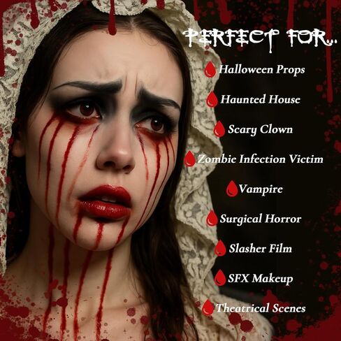 BOBISUKA Halloween Makeup Fake Blood Kit- Washable Dark Spray + Fresh Dripping + Blood Thick Gel, Blood Capsule, Stipple Sponge & Soap, Realistic Scar Tattoo for SFX Zombie Clown Mouth Clothes in Kuwait