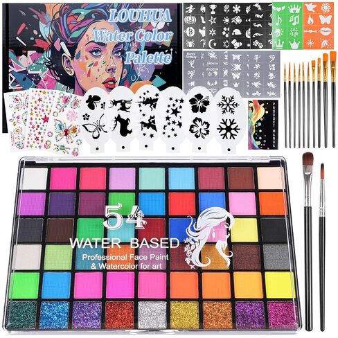 LOUHUA Face Painting Kit for Kids, 54 Colors Water Based Face Paint Set in Kuwait