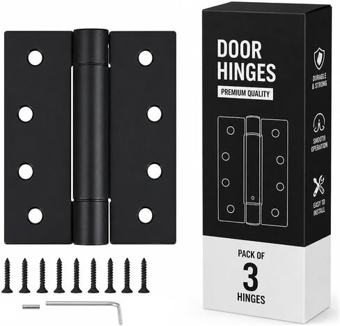 3 Pack - 4"x4" Residential Black Finish Reversible Self Closing Door Hinges - Squared Corners Auto Close Spring Hinge, Black Door Hinges in Kuwait