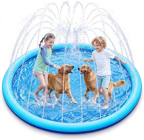 SLOOSH 72" Non-Slip Splash Pad Sprinkler - Outdoor Water Toys Play Mat for Toddlers Kids Dogs, Outside Thickened Sprinkler Pool Party Durable Backyard Fountain for Girls Boys Pets (72in, Blue) in Saudi Arabia