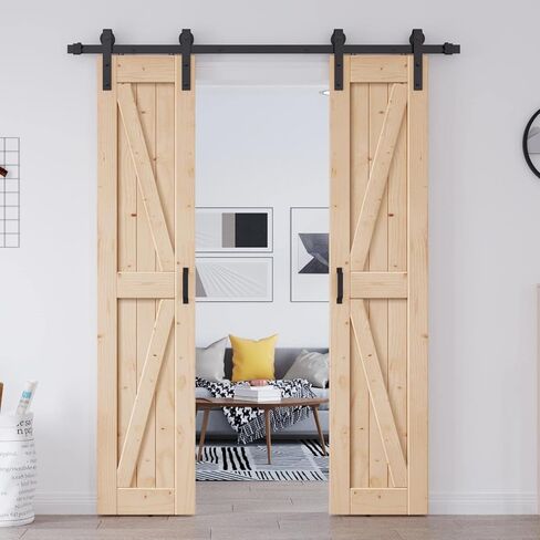 EaseLife 30in x 84in Sliding Barn Door with 5FT Barn Door Hardware Kit & Handle Included,DIY Assemblely,Easy Install,Apply to Interior Rooms & Storage Closet,K-Frame,Natural in Kuwait
