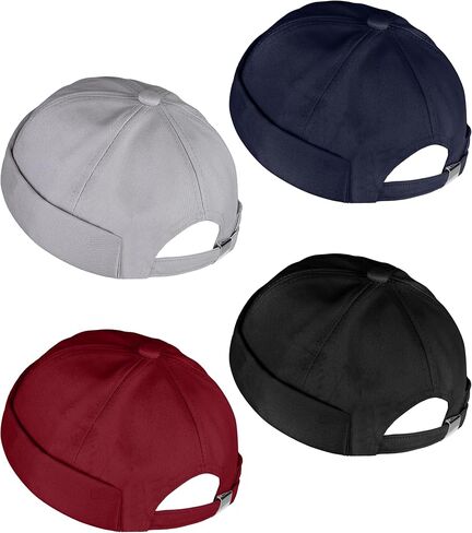 URATOT 4 Pieces Brimless Hat Docker Cap Retro Cotton No Brim Hat Adjustable Rolled Cuff Brimless Cap in Kuwait