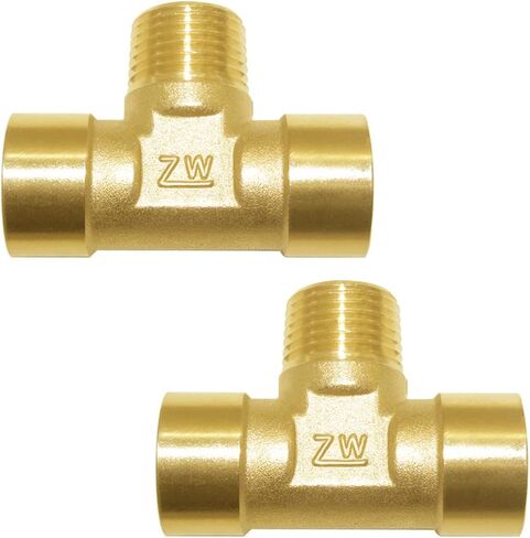 Joywayus Brass Pipe Fitting Barstock Street Tee T 3 way NPT 1/4" Female × 1/4" Male × 1/4" Female Adapter (Pack of 2) in Kuwait