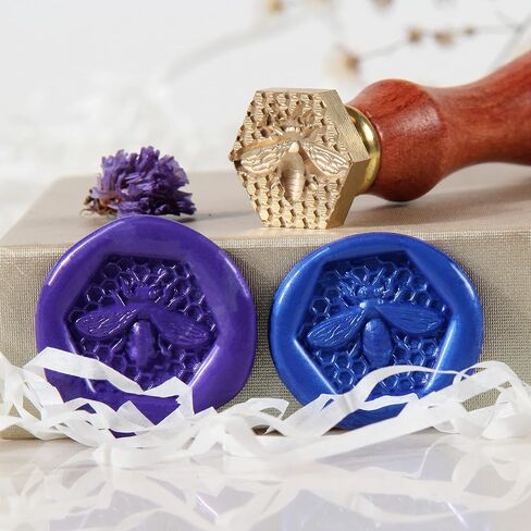 Wax Seal Stamp Kit 3D Bee Stamp with Vintage Wooden Handle for Envelopes Wedding Bottle, Sealing Wax Stamps with Deep-Relief Patterns Beeswax Wrap (Stamp+Handle) in Saudi Arabia