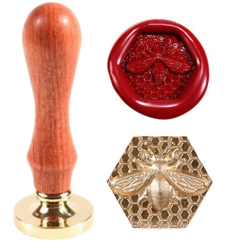 Wax Seal Stamp Kit 3D Bee Stamp with Vintage Wooden Handle for Envelopes Wedding Bottle, Sealing Wax Stamps with Deep-Relief Patterns Beeswax Wrap (Stamp+Handle) in Saudi Arabia