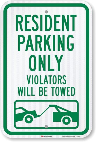 لافتة Sign Parking Sign, Legend"Resident Parking Only Violators be Towed", أخضر على أبيض, K-2477-DG-12x18 in Kuwait