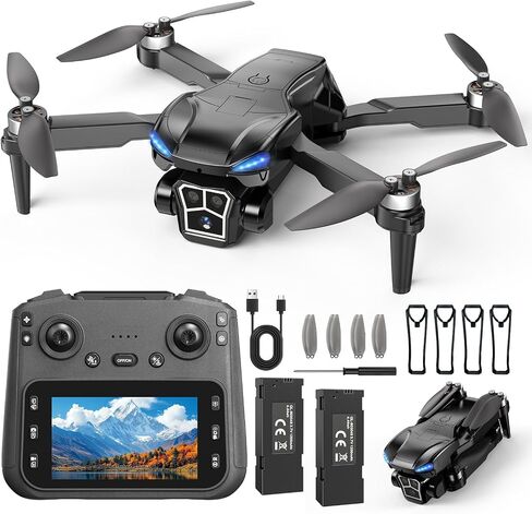 Drone with 2K Camera - 4.3" HD Screen Controller for Beginners, Brushless Motor, 360° Flip, One-Key Takeoff/Landing, One-Key Return, 2 Batteries, 30 Min Flight Time, Gift for Kids & Adults in Kuwait