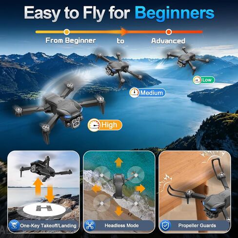 Drone with 2K Camera - 4.3" HD Screen Controller for Beginners, Brushless Motor, 360° Flip, One-Key Takeoff/Landing, One-Key Return, 2 Batteries, 30 Min Flight Time, Gift for Kids & Adults in Kuwait