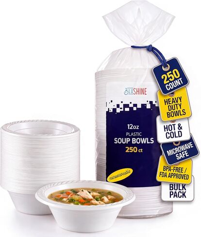 250 Pack- 5 Oz Disposable Plastic Bowls Plates - Strong and Sturdy - Heat-Resistant and Soak-Proof - Does Not Melt or Cave in Microwave - Heavy Duty BPA-Free Plastic in Kuwait