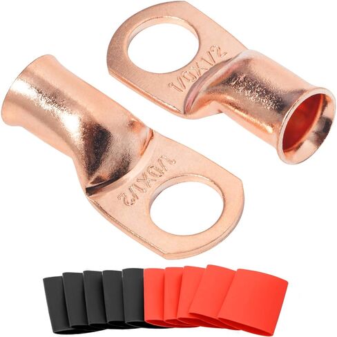 90° Pure Copper Cable Lugs 10pcs 1/0 AWG-3/8 90 Degree Bent Battery Lugs,Heavy Duty Wire Lugs,Ring Terminal,0 Guage terminals 90° Battery Cable Ends/Terminal Connectors + 10PCS 3:1 Heat Shrinks in Saudi Arabia