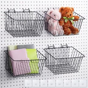 Sieral 4 Pack Pegboard Baskets Pegboard Hooks Assortment Various Tools Storage Pegboard Parts Storage System Peg Board Workbench Metal Wire Shelves for Organizing Attachments (Black,Mixed Sizes) in Kuwait